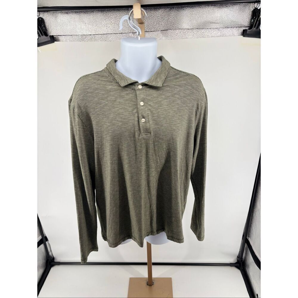 UNTUCKit Martinez Long Sleeve Polo Shirt Green Stripe Size XL